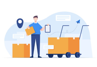 Warehouse staff wearing uniform Loading parcel box and checking product from warehouse. Delivery and logistic, storage and truck, transportation industry, delivery and logistic. Business delivery